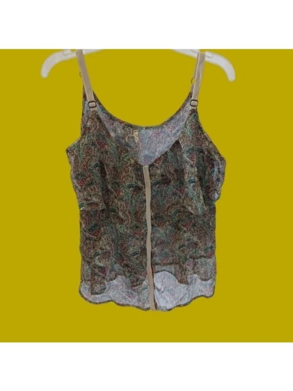 Willow & Clay Floral Camisole Tank Top Adjustable Straps Boho Green/Beige Small